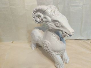 Mid Century Vintage Italian Pottery White Ram.  Stamped Made In Italy.