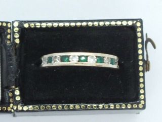 Vintage 18ct White Gold Emerald & Diamond Engagement Eternity Ring.  Size J 1/2.