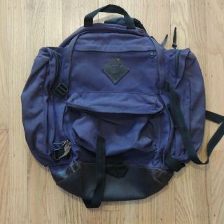 Eastpak Vintage Backpack Purple Brown Leather Bottom Camping Hiking Bag