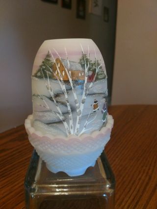 Vintage Fenton Glass Fairy Lamp Votive Candle Holder.  Hand Painted Piece