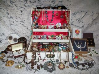 150,  Piece Vintage And Modern Costume Jewelry Filled Jewelry Box
