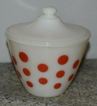 Fire King Red Polka Dots Grease Jar Milk Glass Vintage Kitchen