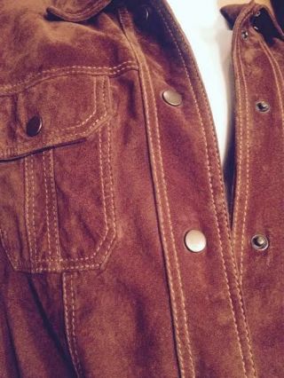 LUCKY BRAND L Vintage 60s 70s Inspired Suede Leather Trench Coat Jacket Belt P43 7
