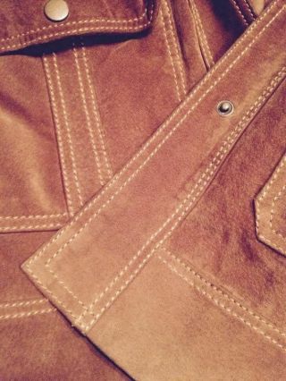 LUCKY BRAND L Vintage 60s 70s Inspired Suede Leather Trench Coat Jacket Belt P43 8