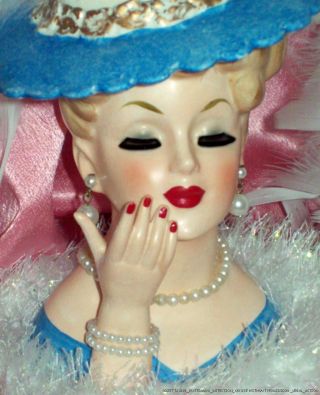 Lana Turner Napco Lg 6 " Headvase Lady Head Vase Vintage Hat Hand Exc