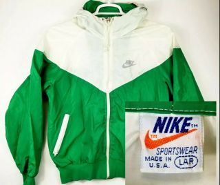 Vintage 1970s Nike Green Zip Up Track Jacket Orange Tag Vtg Retro Large Rare