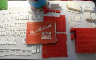 Vintage Halsam American Plastic Bricks Set 755 Over 900 Pics.  Canister & Inst.