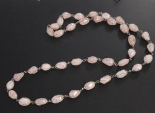 Vintage Rose Quartz Nugget Necklace Wire Wrapped Strand 40 " Long
