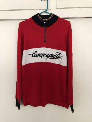 Vintage Campagnolo Red Wool Cycling Jersey Large/xl Made In Italy Rare