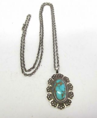 Vintage American Indian Southwest Sterling Silver Turquoise Pendant Necklace