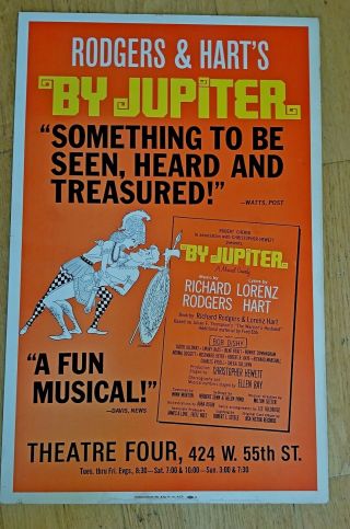 Orig.  Vtg C.  1960s Off Broadway Musical Theater Poster Rodgers & Hart By Jupiter
