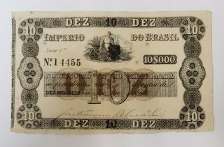 Brazil 10 Mil Reis 1850s Banknote Pick 231x Gem Unc Very Rare In This Grade