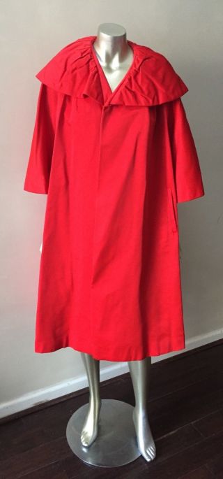Tafetta Bertha Collar Vintage 60s Red A Line Swing Midi Formal Jacket Coat Xl