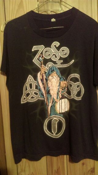 Led Zeppelin Rare Vtg 80s Zoso Band Wizard Tour T Shirt L Rare Vibrant Beauty