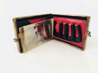 Rare VINTAGE Laurita Leather Kiss Lock Coin Purse Pouch,  Black/Red 1930s 2