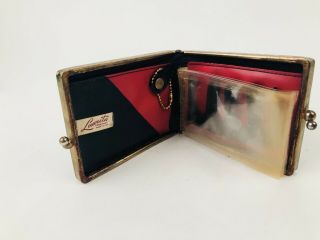 Rare VINTAGE Laurita Leather Kiss Lock Coin Purse Pouch,  Black/Red 1930s 3