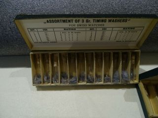 5 Boxes of vintage Esser /WIT Ass.  of 3 Gr.  Timing Washers for Swiss Watches 2