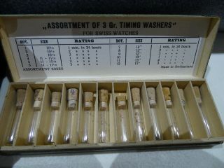5 Boxes of vintage Esser /WIT Ass.  of 3 Gr.  Timing Washers for Swiss Watches 3