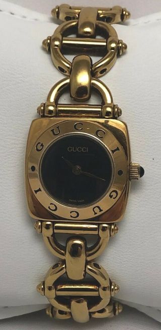 Ladies Gucci 6400l Swiss Made Black Dial Horse Bit Bracelet Quartz Watch Nr