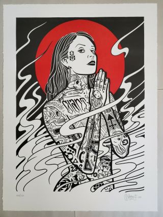 Rare Mike Giant " Burning Angel " Letterpress - 18x24 - Limited Edition 148/150