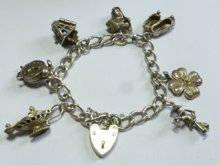 Georg Jensen Vintage Sterling Silver Charm Bracelet With 7 Charms 37g 20cm Cb12