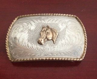 Vintage Comstock Silversmiths Sterling Silver Horse Head Belt Buckle 55.  6grs