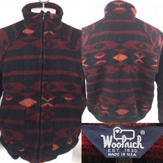Vtg Woolrich Aztec Print Blanket Coat Full Zip Jacket Mens Xl Made In Usa