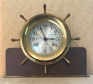 Vintage Seth Thomas Helmsman Ships Bells Brass Case Clock Marine Nautical W/ Key