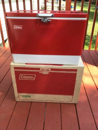 Vintage Coleman Red Metal Cooler/ice Box For Camping/outdoors