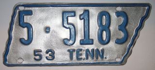 Vintage 1953 Tennessee State Shaped License Plate 5 - 5183 Sullivan County
