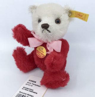 Steiff Dolly Teddy Bear Mini 15cm 6in Mohair Plush Red Id Button Tag 1991 - 2 Vtg