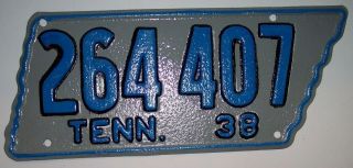 Vintage 1938 Tennessee State Shaped License Plate 264 407