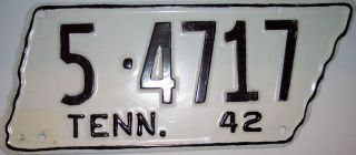 Vintage 1942 Tennessee State Shaped License Plate 5 - 4717