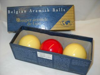 Vintage Aramith De Luxe Carom Carambole Billiard Balls 61.  5 Mm Belgium