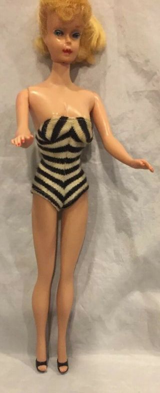Vtg 1961 Blonde Ponytail 5 Barbie Doll Mattel Swimsuit Shoes Pre - Owned