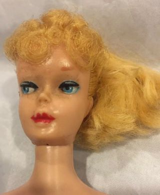 VTG 1961 Blonde Ponytail 5 Barbie Doll Mattel Swimsuit Shoes Pre - Owned 3
