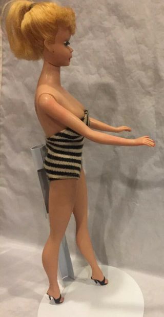 VTG 1961 Blonde Ponytail 5 Barbie Doll Mattel Swimsuit Shoes Pre - Owned 7