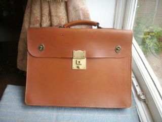 Old Vintage Real Cow Hide Leather Brass Brief Case Hand Bag C.  1950s