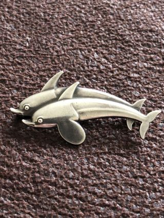 Vintage Georg Jensen Danish Sterling.  Silver Dolphin No.  317 Brooch Denmark Mod