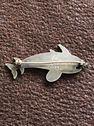 Vintage Georg Jensen Danish Sterling.  Silver Dolphin no.  317 Brooch Denmark Mod 6