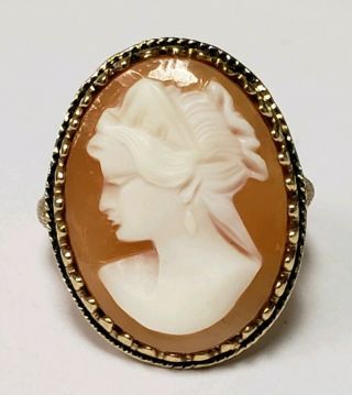 Antique 14k Yellow Gold Carved Shell Cameo Ring Size 6.  5 (5.  8g)