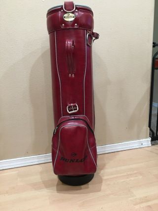 Vintage Dunlop Red Faux Leather Golf Cart Carry Bag & Rain Hood 14 - Way Divider