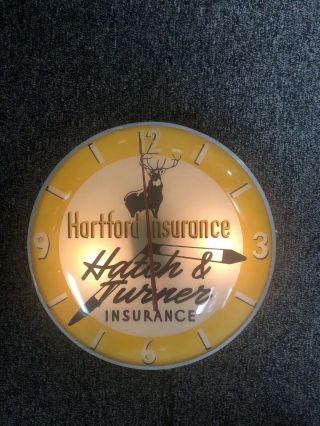 Vintage Hartford Insurance Light Up Clock Advertising Sign Hatch & Turner