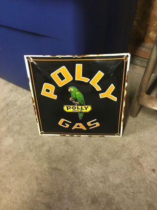 Vintage Polly Gas Porcelain Metal Gas Oil Pump Plate Sign