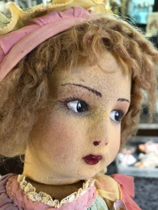 Antique 18” Lenci Italian Felt Cloth Doll In Adorable Rainbow Dress c.  1930s 5