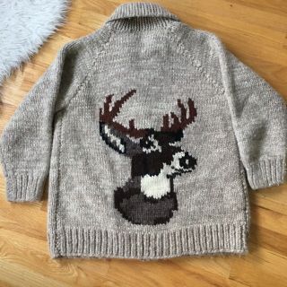 Vintage Cowichan Elk Deer Hand Knit Thick Wool Sweater Large