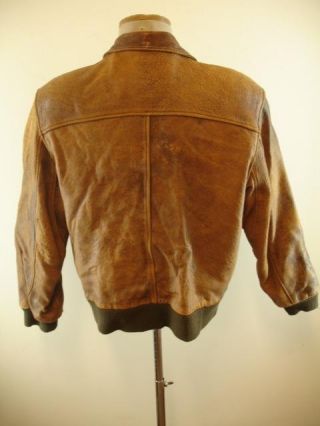Mens M Vtg Spirit distressed brown leather flight bomber jacket A - 2 style type 3