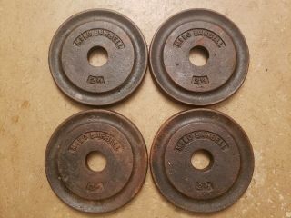 Vintage Milo Barbell Standard Size Weights - Four 2.  5 Lb Plates Cast Iron