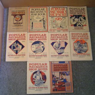 Vintage Popular Mechanics Shop Notes For 1908 - 1932 10 Different Issues