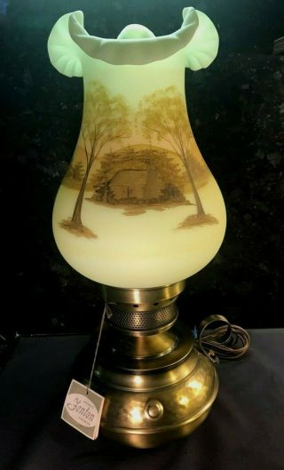 Vtg Fenton Hand Painted Signed Satin Glass 18 - 1/2 " Tall Lamp